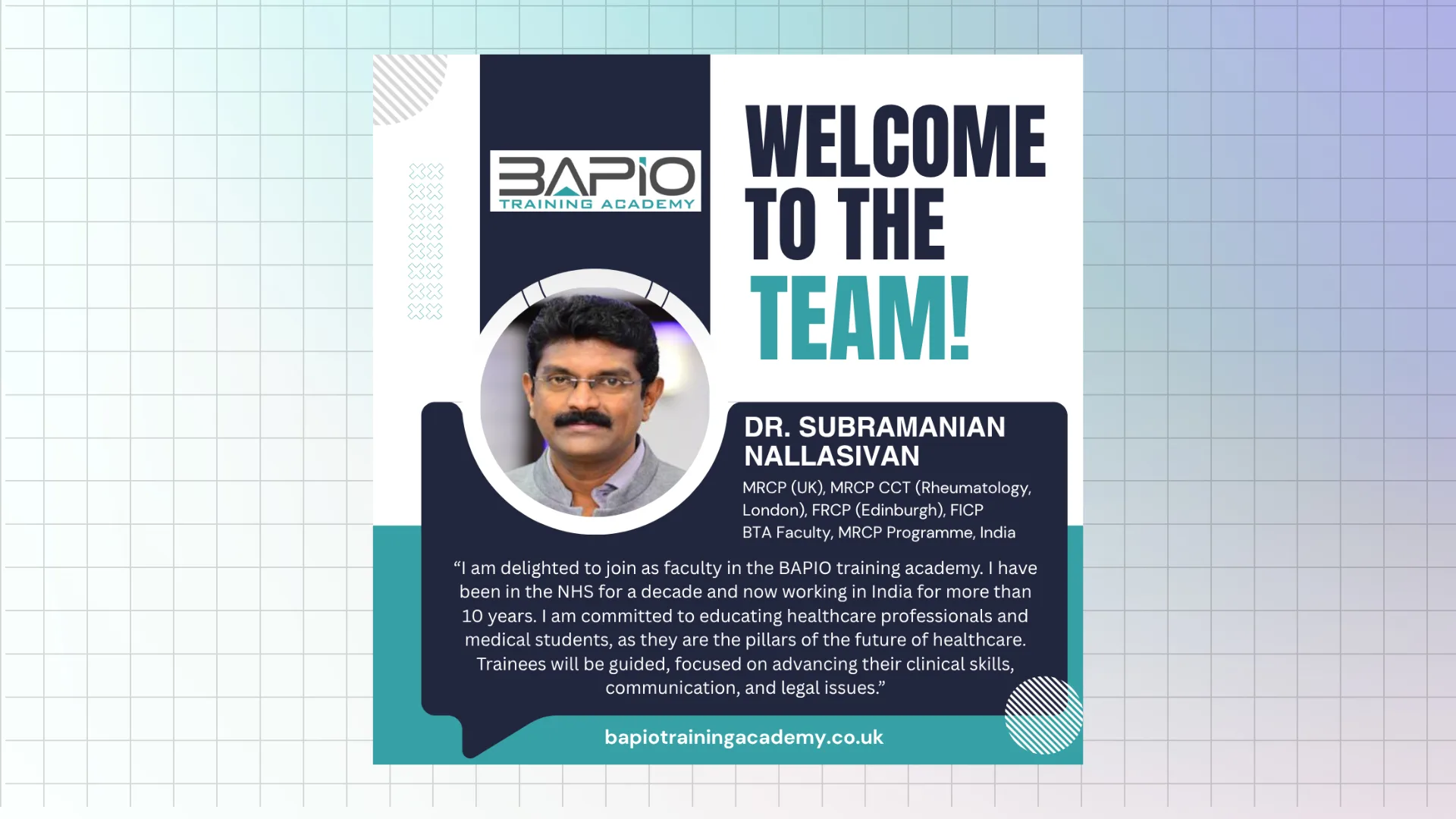 BTA Welcomes Dr. Subramanian Nallasivan