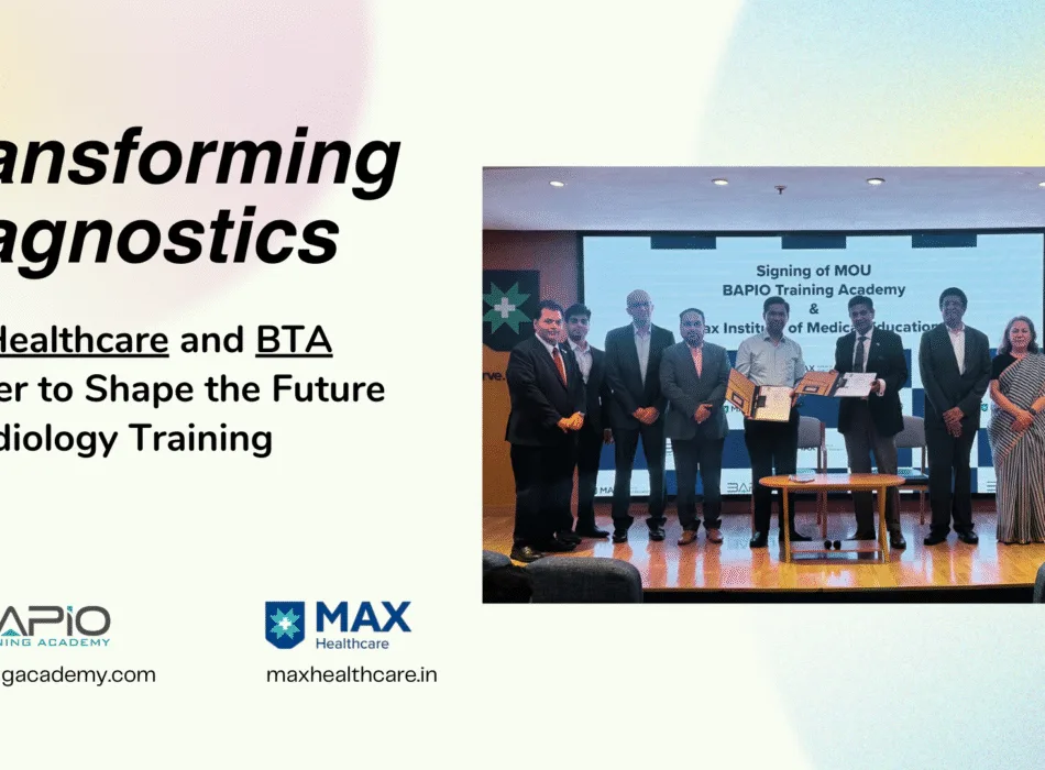 Representatives and leaders from Max Healthcare and the BAPIO Training Academy pose together to announce their new partnership aimed at enhancing medical training in India