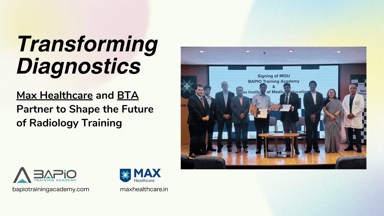 Representatives and leaders from Max Healthcare and the BAPIO Training Academy pose together to announce their new partnership aimed at enhancing medical training in India